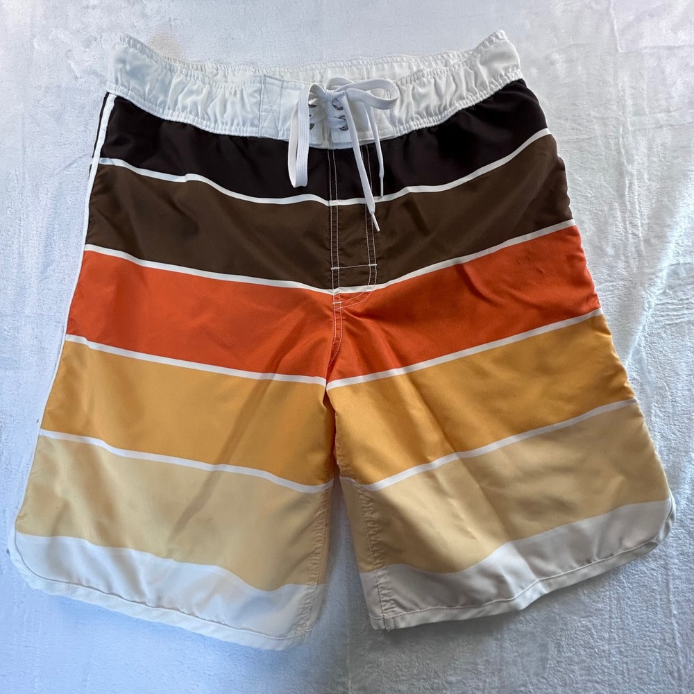 Mossimo Supply Co. Medium Swim Trunks Striped Brown Orange White Board Shorts
